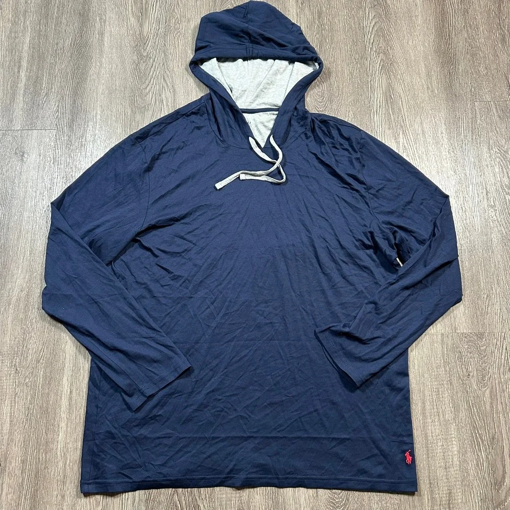 Polo Ralph Lauren Supreme Comfort Hoodie XL Navy Blue Long Sleeve Cotton T-Shirt - Picture 1 of 7